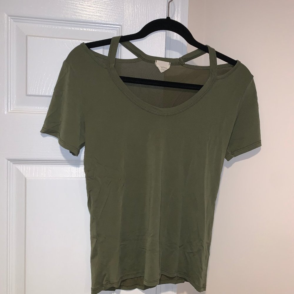 Army Green Cold Shoulder Top